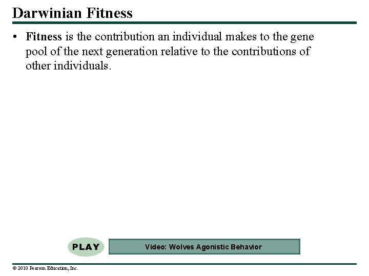 Darwinian Fitness • Fitness is the contribution an individual makes to the gene pool