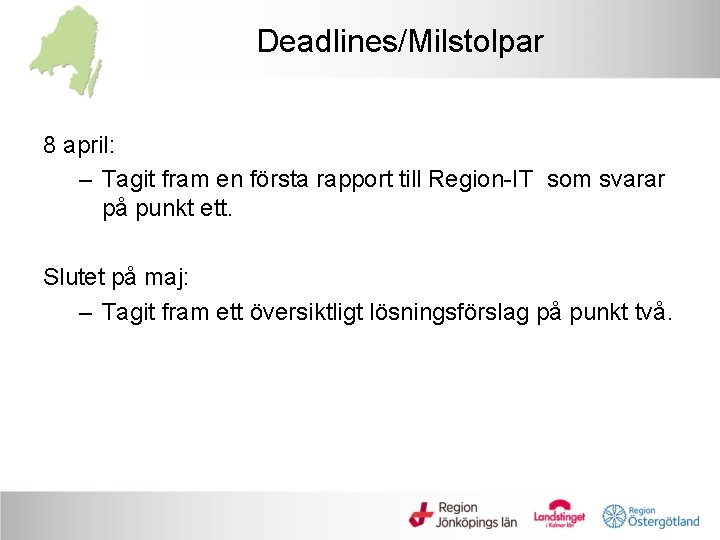 Deadlines/Milstolpar 8 april: – Tagit fram en första rapport till Region IT som svarar