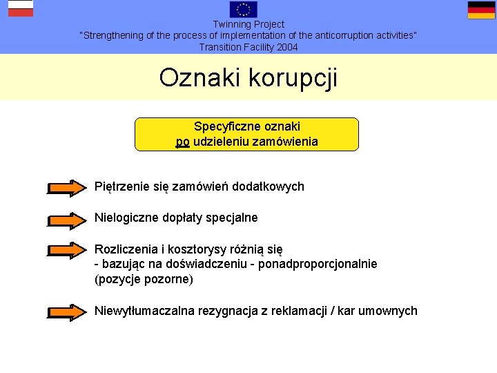 Twinning Project “Strengthening of the process of implementation of the anticorruption activities” Transition Facility