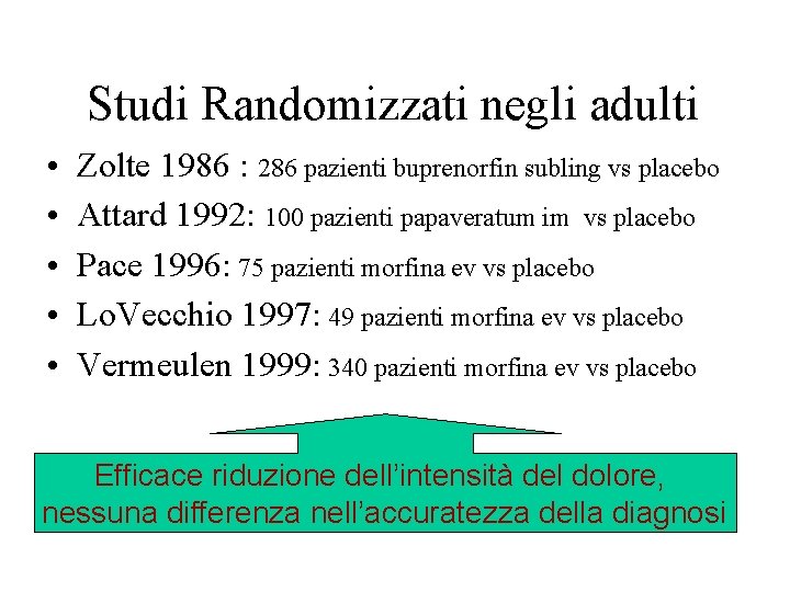 Studi Randomizzati negli adulti • • • Zolte 1986 : 286 pazienti buprenorfin subling