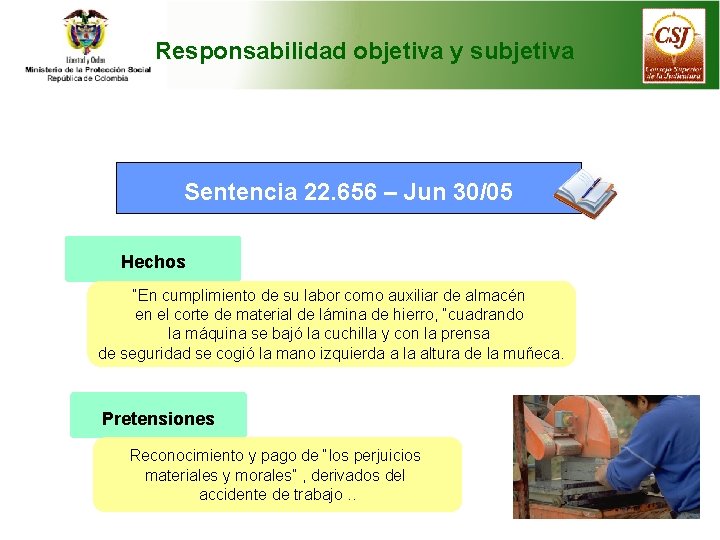 Responsabilidad objetiva y subjetiva Sentencia 22. 656 – Jun 30/05 Hechos “En cumplimiento de