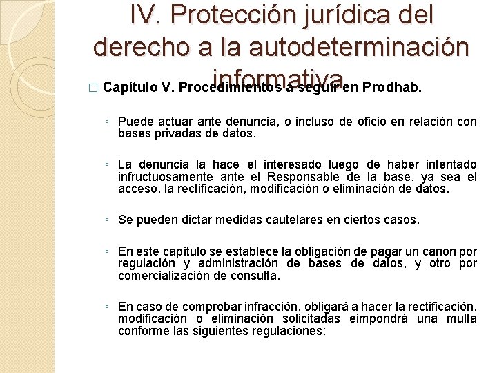 IV. Protección jurídica del derecho a la autodeterminación informativa. � Capítulo V. Procedimientos a