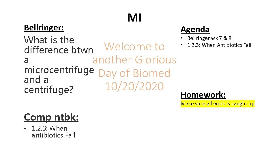 MI Bellringer: Agenda • Bellringer wk 7 & 8 What is the • 1.