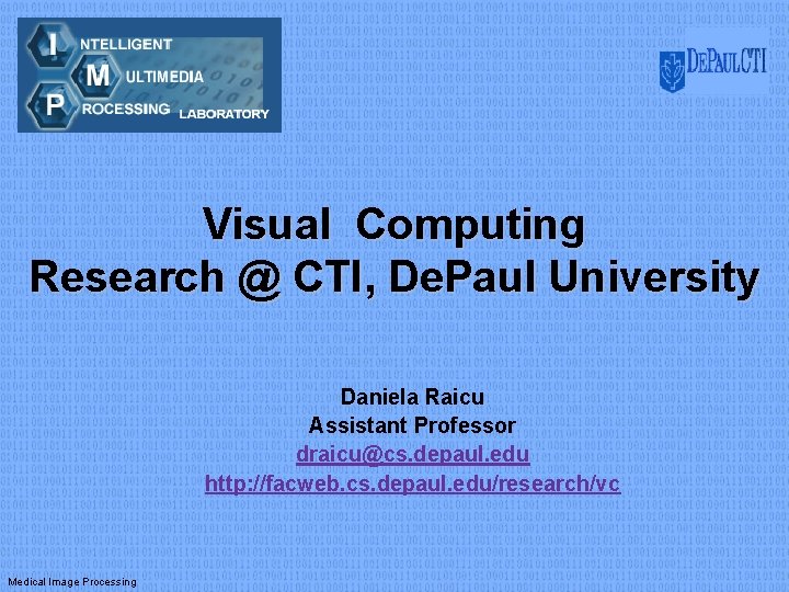 Visual Computing Research @ CTI, De. Paul University Daniela Raicu Assistant Professor draicu@cs. depaul.