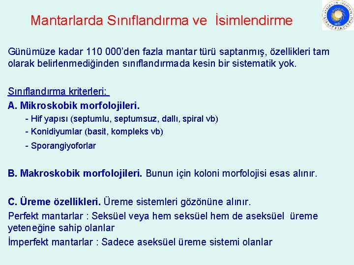 Mantarlarda Sınıflandırma ve İsimlendirme Günümüze kadar 110 000’den fazla mantar türü saptanmış, özellikleri tam