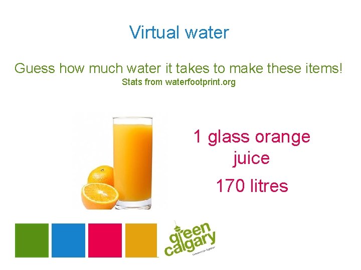 Virtual water Guess how much water it takes to make these items! Stats from