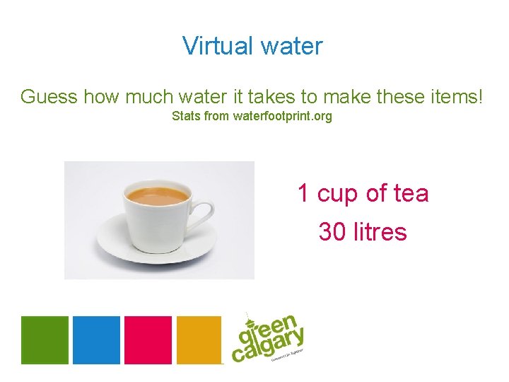 Virtual water Guess how much water it takes to make these items! Stats from