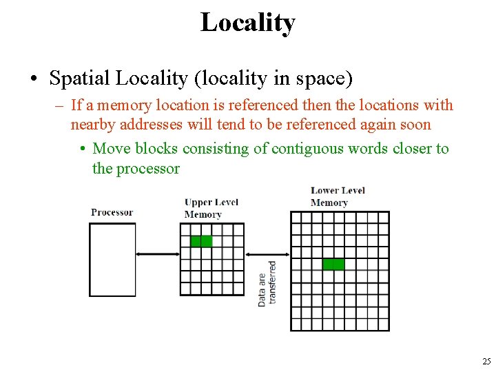 Locality • Spatial Locality (locality in space) – If a memory location is referenced