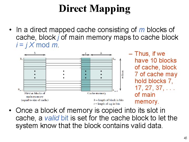 Direct Mapping • In a direct mapped cache consisting of m blocks of cache,