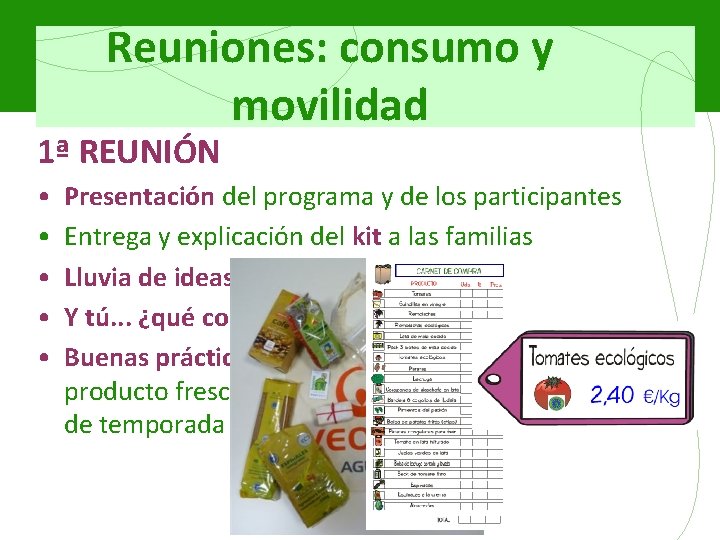 Reuniones: consumo y movilidad 1ª REUNIÓN • • • Presentación del programa y de