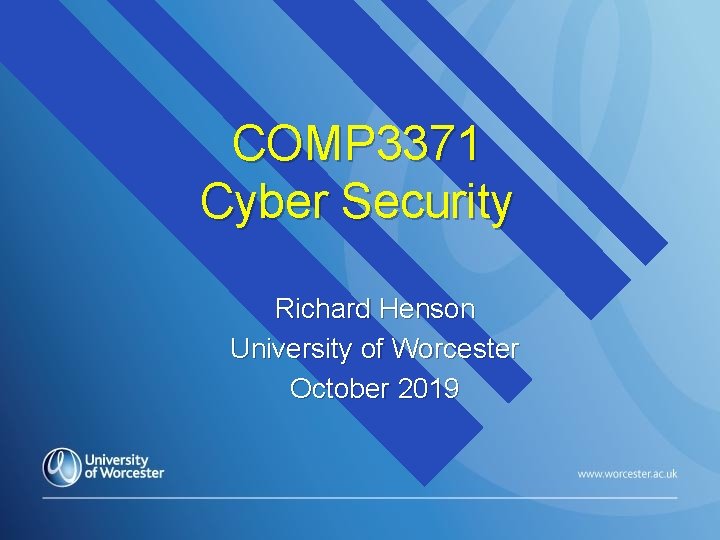 COMP 3371 Cyber Security Richard Henson University of Worcester October 2019 