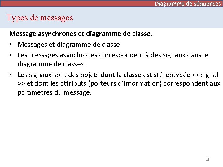 Diagramme de séquences Types de messages Message asynchrones et diagramme de classe. • Messages