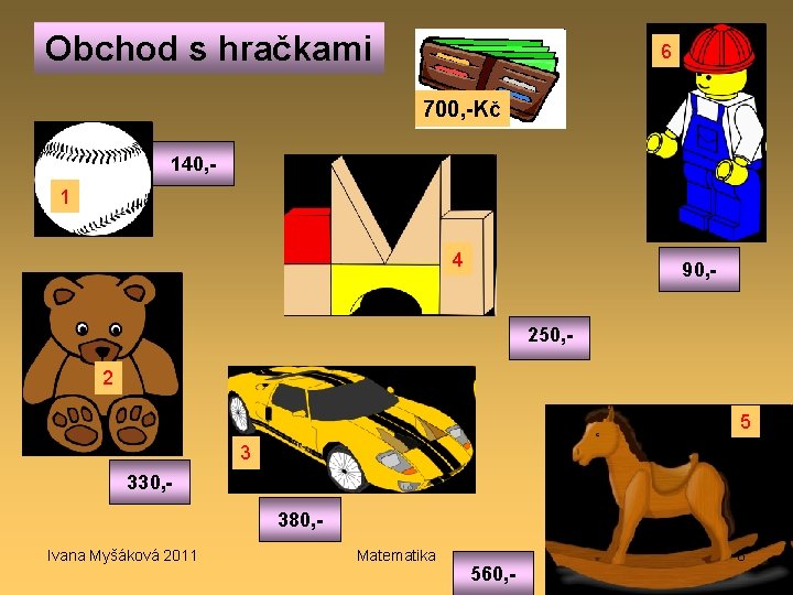 Obchod s hračkami 6 700, -Kč 560, 140, 1 4 610, 90, 250, 450,