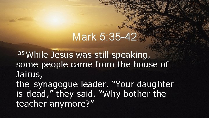 Mark 5: 35 -42 35 While Jesus was still speaking, some people came from Mark 5: 35 -42 35 While Jesus was still speaking, some people came from