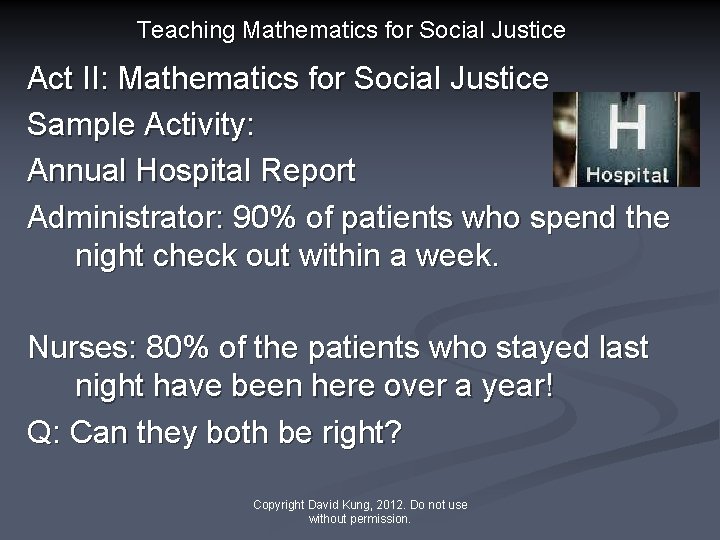 Teaching Mathematics for Social Justice Act II: Mathematics for Social Justice Sample Activity: Annual