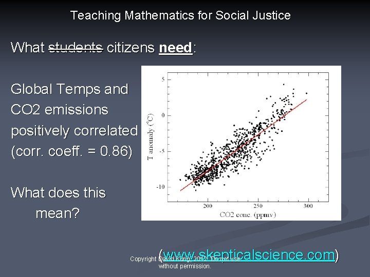 Teaching Mathematics for Social Justice What students citizens need: Global Temps and CO 2