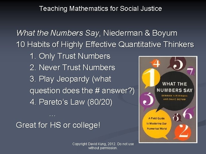 Teaching Mathematics for Social Justice What the Numbers Say, Niederman & Boyum 10 Habits