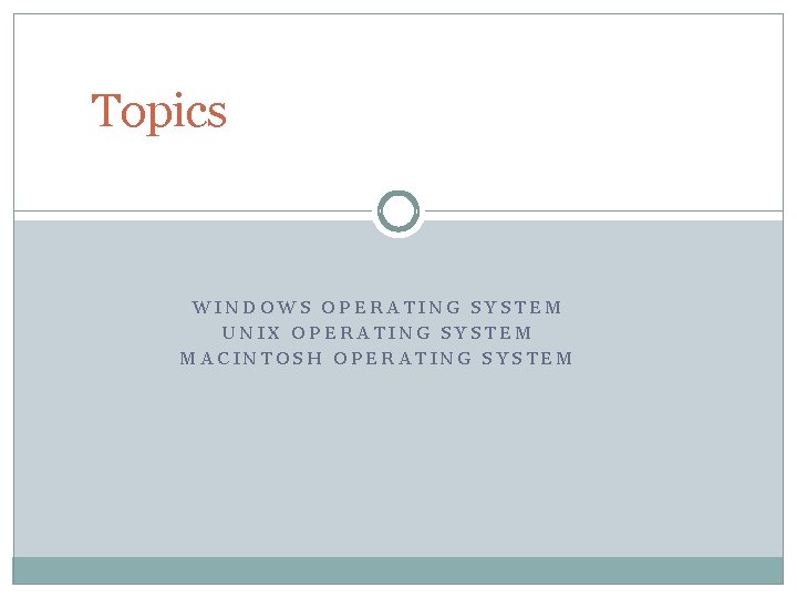 Topics WINDOWS OPERATING SYSTEM UNIX OPERATING SYSTEM MACINTOSH OPERATING SYSTEM 