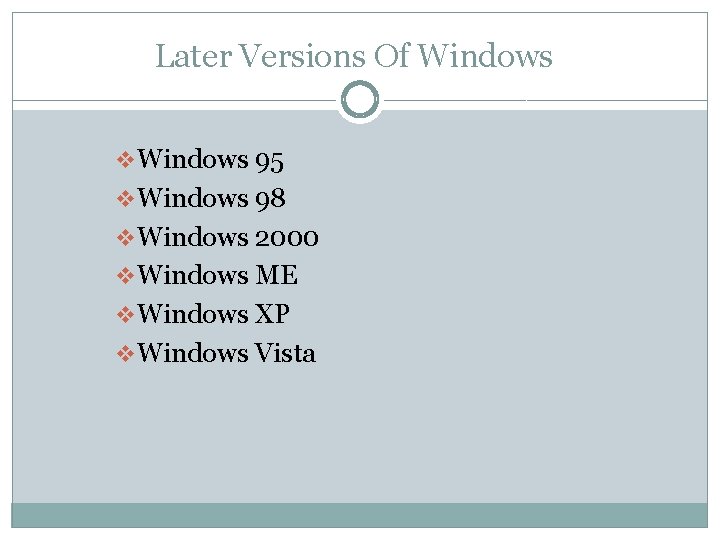 Later Versions Of Windows v Windows 95 v Windows 98 v Windows 2000 v