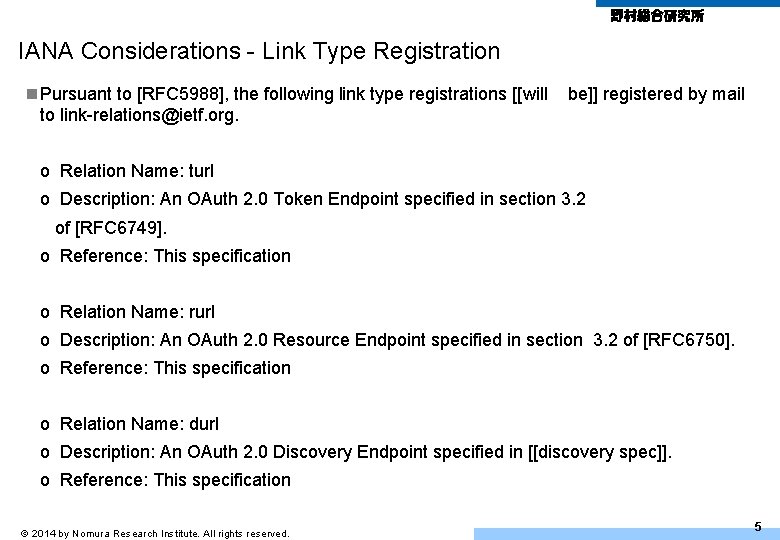 IANA Considerations - Link Type Registration n Pursuant to [RFC 5988], the following link