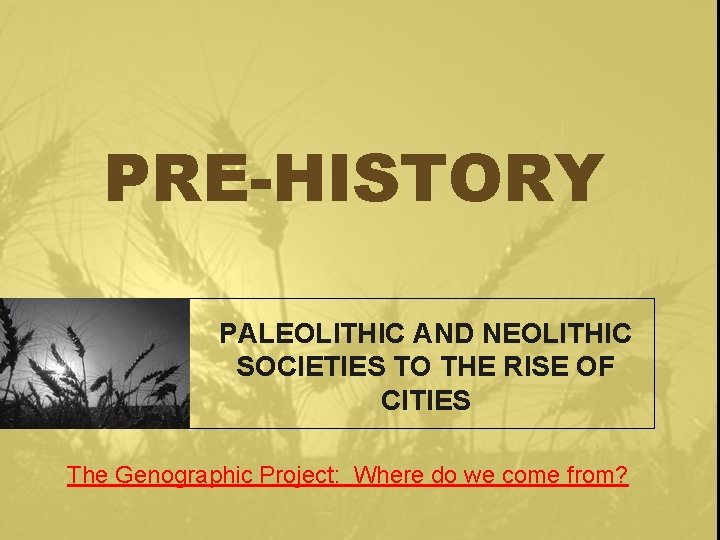PRE-HISTORY PALEOLITHIC AND NEOLITHIC SOCIETIES TO THE RISE OF CITIES The Genographic Project: Where