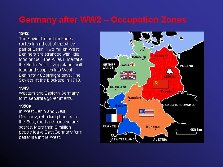 Germany after WW 2 – Occupation Zones 1948 The Soviet Union blockades routes in