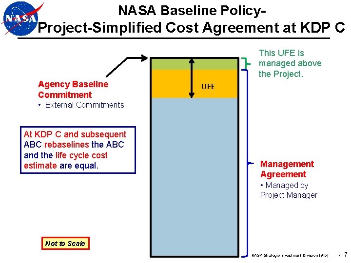 NASA Baseline Policy- Project-Simplified Cost Agreement at KDP C This UFE is managed above NASA Baseline Policy- Project-Simplified Cost Agreement at KDP C This UFE is managed above