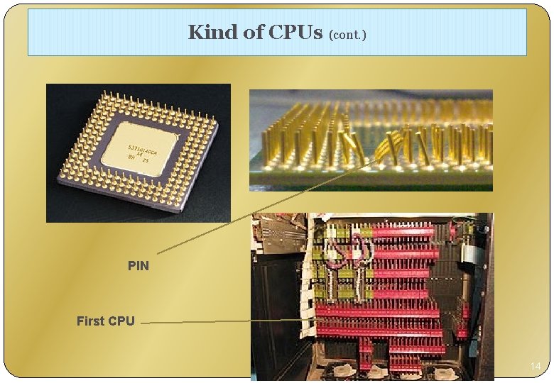 Kind of CPUs (cont. ) PIN First CPU 14 