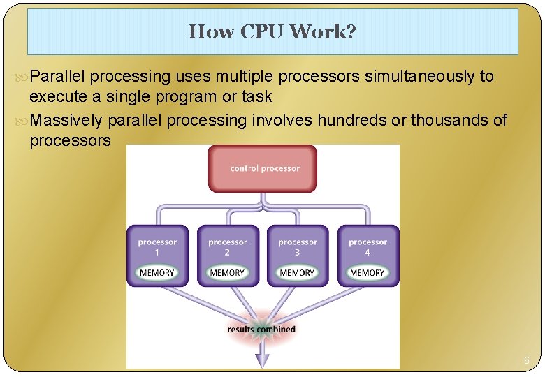 How CPU Work? Parallel processing uses multiple processors simultaneously to execute a single program