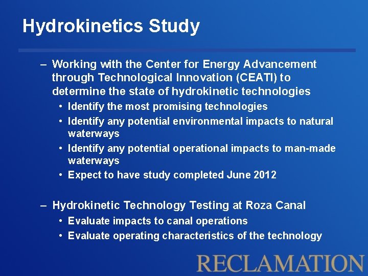 Hydrokinetics Study – Working with the Center for Energy Advancement through Technological Innovation (CEATI)