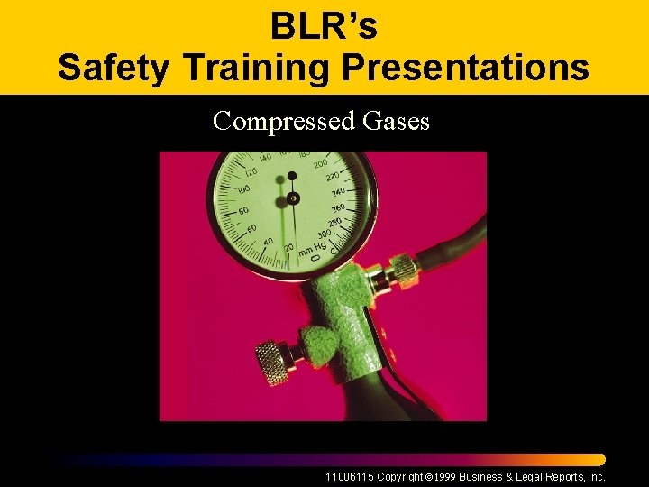 BLR’s Safety Training Presentations Compressed Gases 11006115 Copyright ã 1999 Business & Legal Reports,