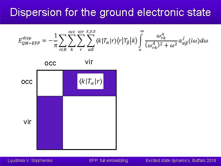 Dispersion for the ground electronic state occ vir Lyudmila V. Slipchenko EFP: full embedding