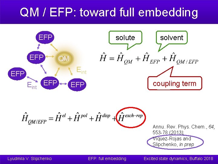 QM / EFP: toward full embedding EFP solute solvent QM Eint EFP coupling term