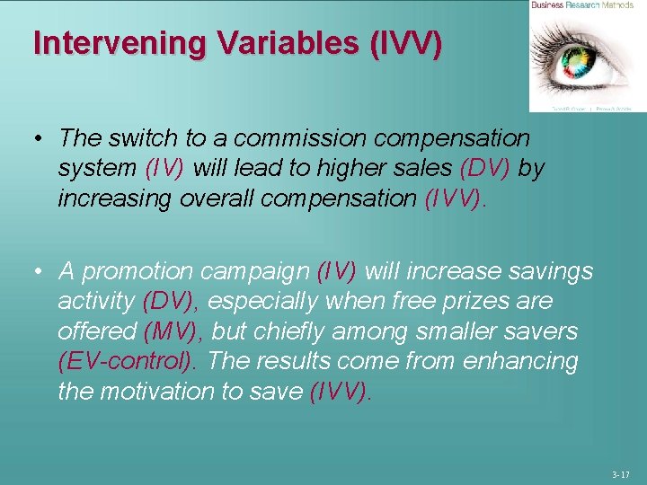 Intervening Variables (IVV) • The switch to a commission compensation system (IV) will lead