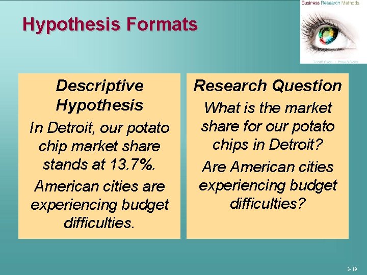 Hypothesis Formats Descriptive Hypothesis In Detroit, our potato chip market share stands at 13.