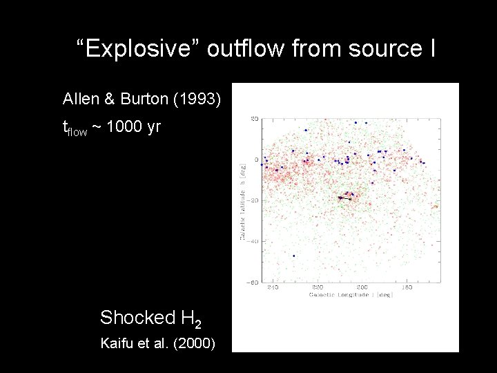 “Explosive” outflow from source I Allen & Burton (1993) tflow ~ 1000 yr Shocked