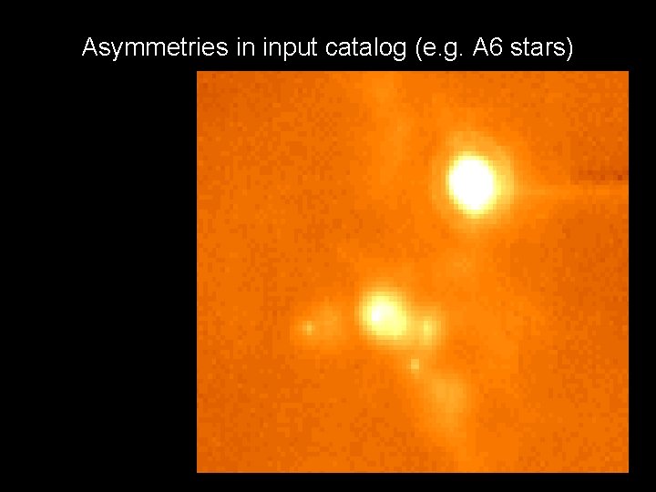 Asymmetries in input catalog (e. g. A 6 stars) 