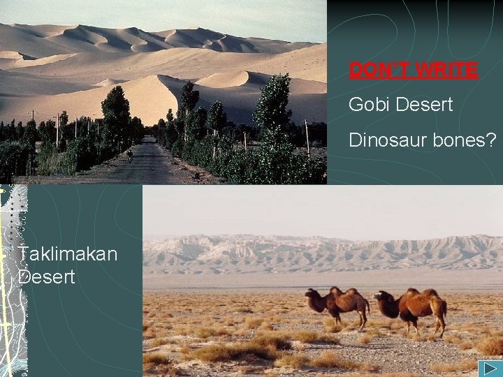 DON’T WRITE Gobi Desert Dinosaur bones? Taklimakan Desert DON’T WRITE Gobi Desert Dinosaur bones? Taklimakan Desert