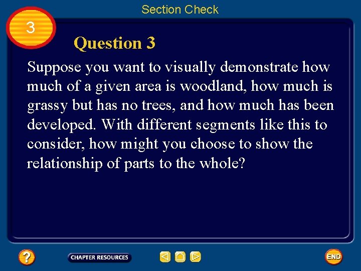 Section Check 3 Question 3 Suppose you want to visually demonstrate how much of