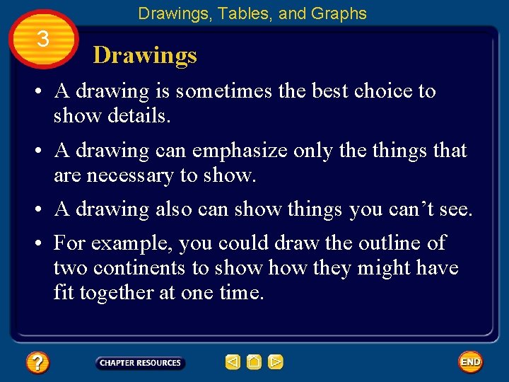 Drawings, Tables, and Graphs 3 Drawings • A drawing is sometimes the best choice