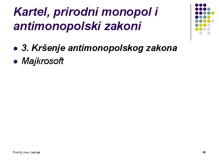 Kartel, prirodni monopol i antimonopolski zakoni l l 3. Kršenje antimonopolskog zakona Majkrosoft Prof.