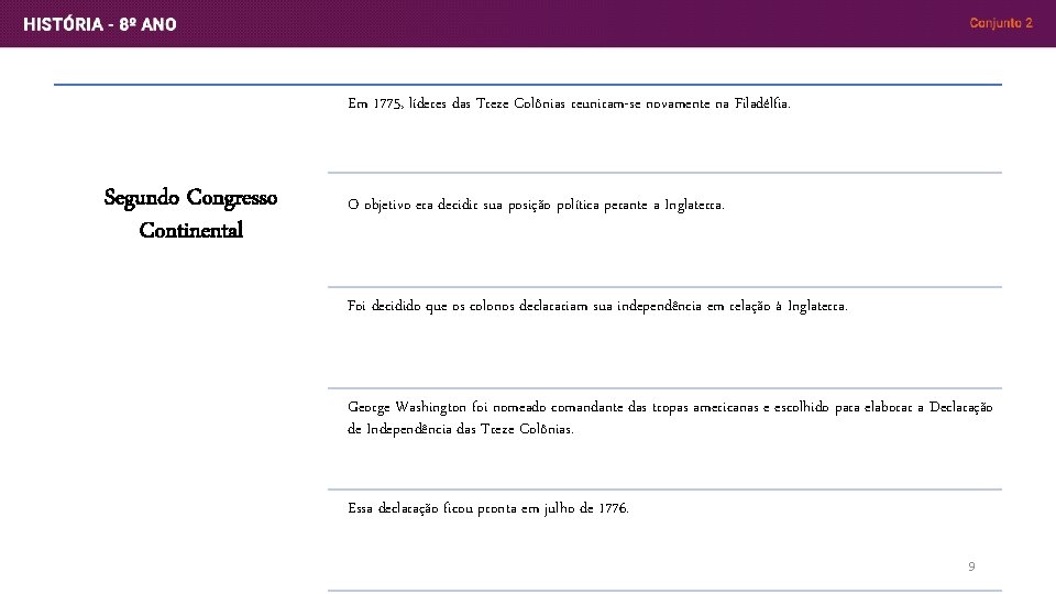 Em 1775, líderes das Treze Colônias reuniram-se novamente na Filadélfia. Segundo Congresso Continental O