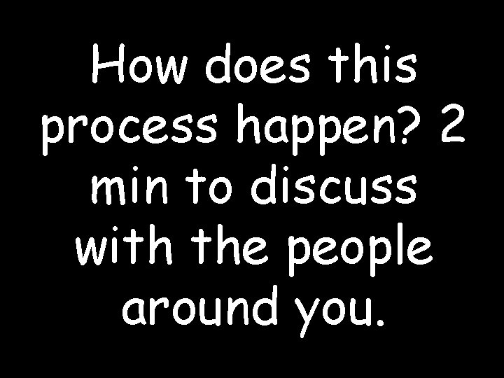 How does this process happen? 2 min to discuss with the people around you.