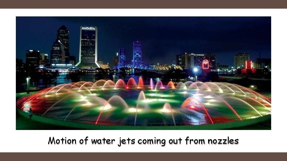 Motion of water jets coming out from nozzles 