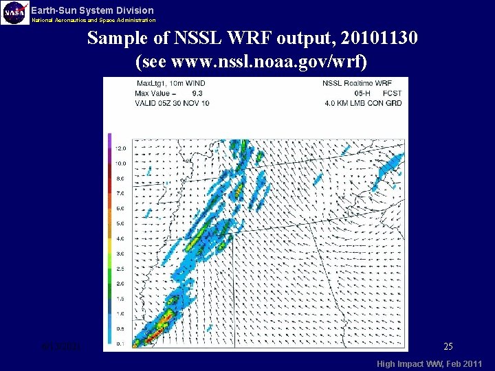 Earth-Sun System Division National Aeronautics and Space Administration Sample of NSSL WRF output, 20101130