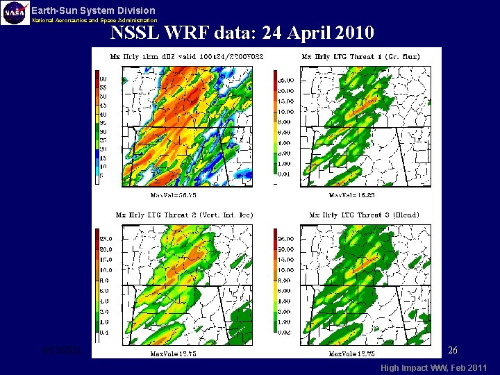 Earth-Sun System Division National Aeronautics and Space Administration NSSL WRF data: 24 April 2010