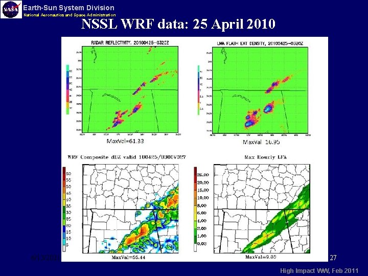 Earth-Sun System Division National Aeronautics and Space Administration NSSL WRF data: 25 April 2010