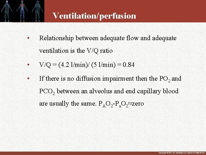 Ventilation/perfusion • Relationship between adequate flow and adequate ventilation is the V/Q ratio • Ventilation/perfusion • Relationship between adequate flow and adequate ventilation is the V/Q ratio •