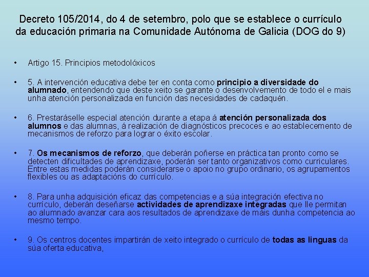 Decreto 105/2014, do 4 de setembro, polo que se establece o currículo da educación