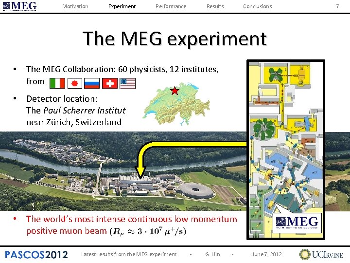Motivation Experiment Performance Results Conclusions The MEG experiment • The MEG Collaboration: 60 physicists,